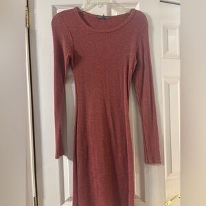 Elegant Ribbed Knit Dress - Rust
